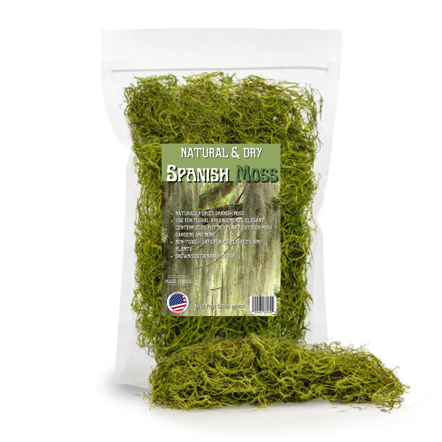 Preserved Spanish Moss Spring Green 16oz Retail - 12 pack